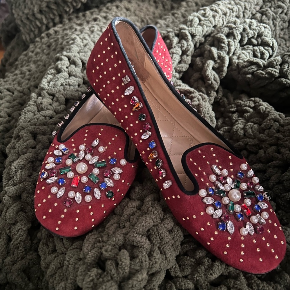 Prada Suede Embellished Loafer Flats